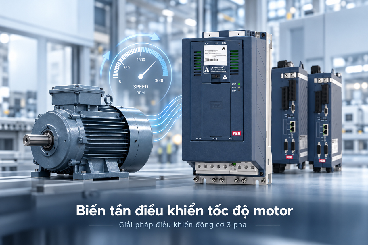 Biến tần KEB điều khiển tốc độ motor 3 pha trong hệ thống công nghiệp